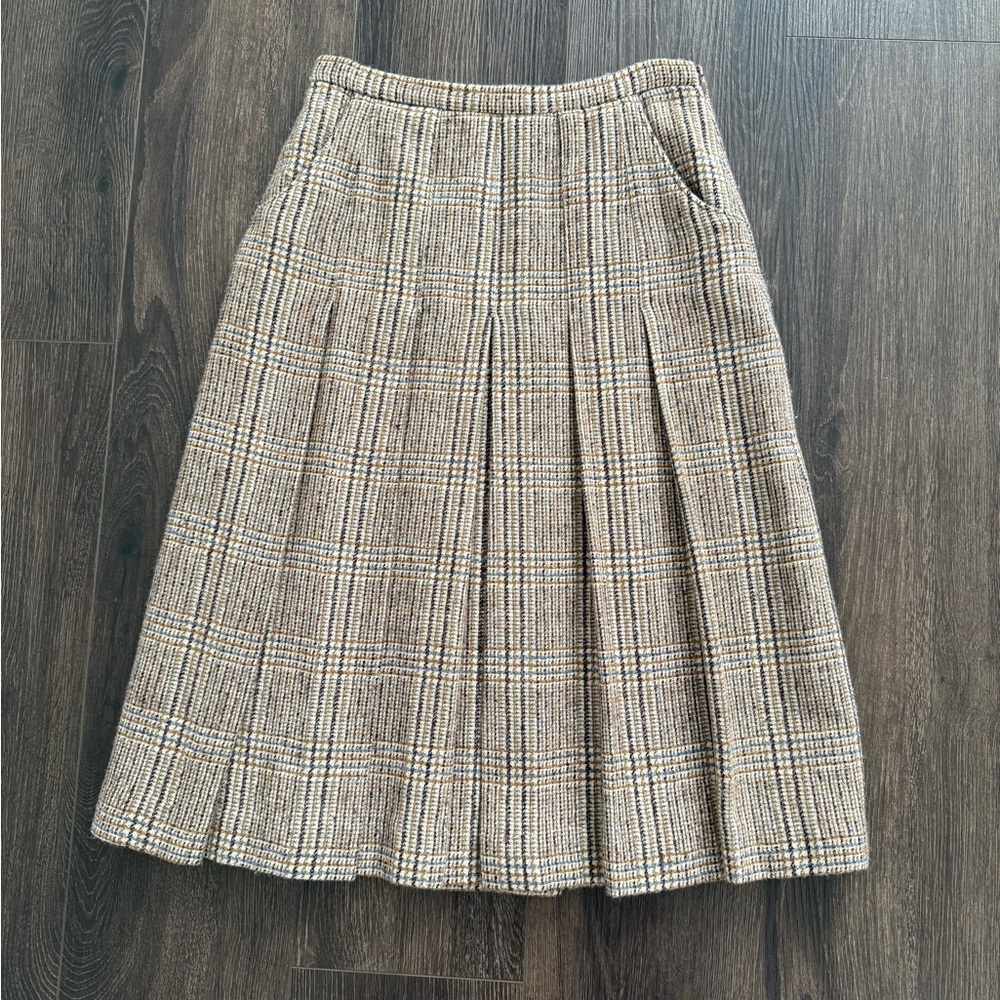 Classic A-Line Pleated Plaid Skirt - Beige